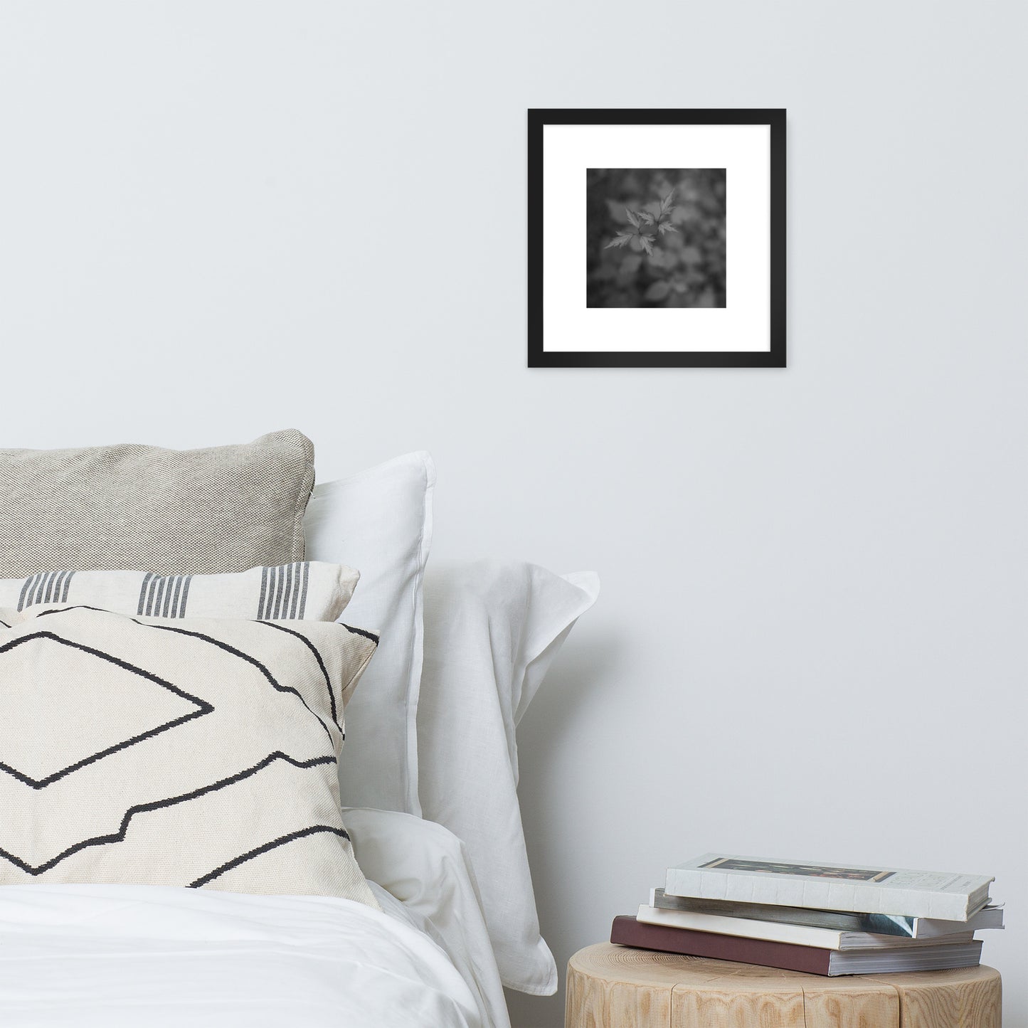 Botanical Plant B&W Art – Framed Matte Poster, Black Frame, Front View
