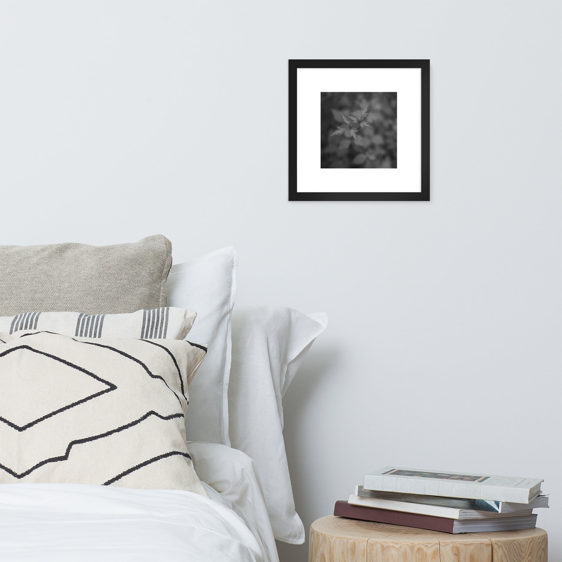 Botanical Plant B&W Art – Framed Matte Poster, Black Frame, Front View
