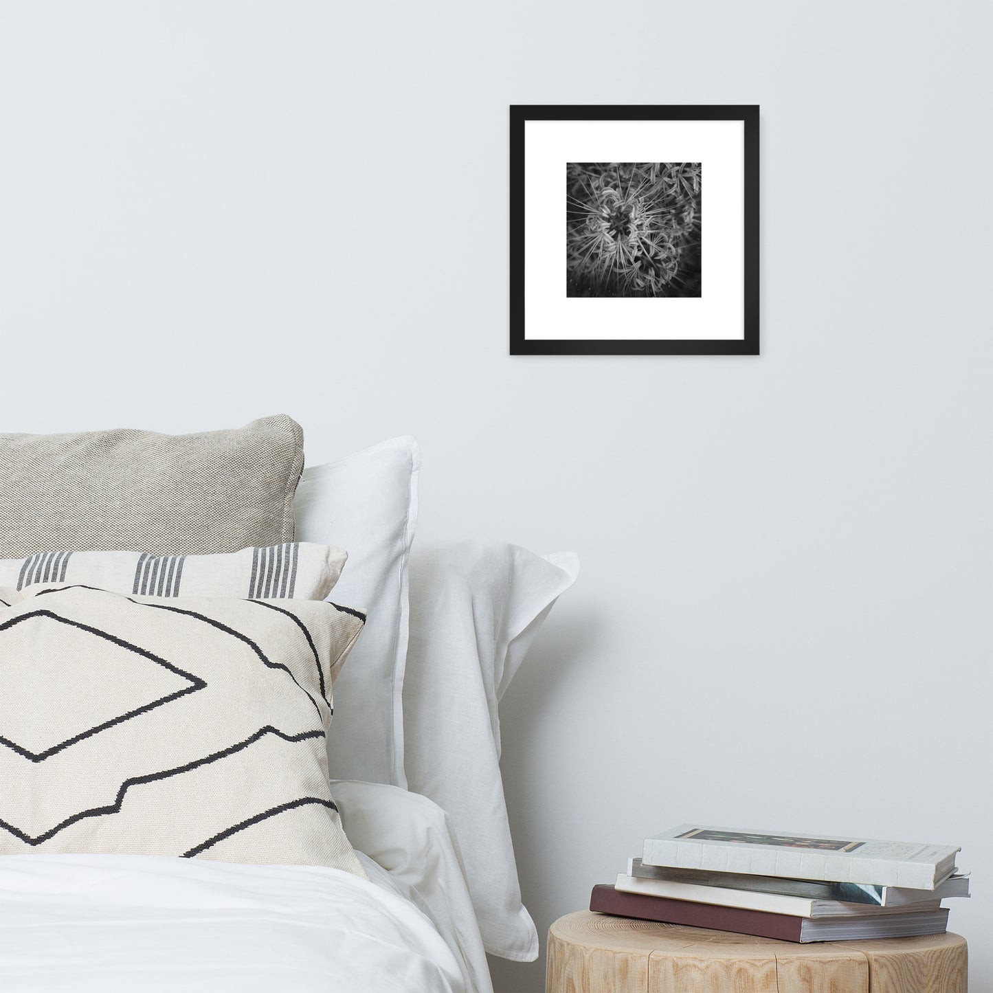 Red Spider Lily B&W Art – Framed Poster, Black Frame, Front View