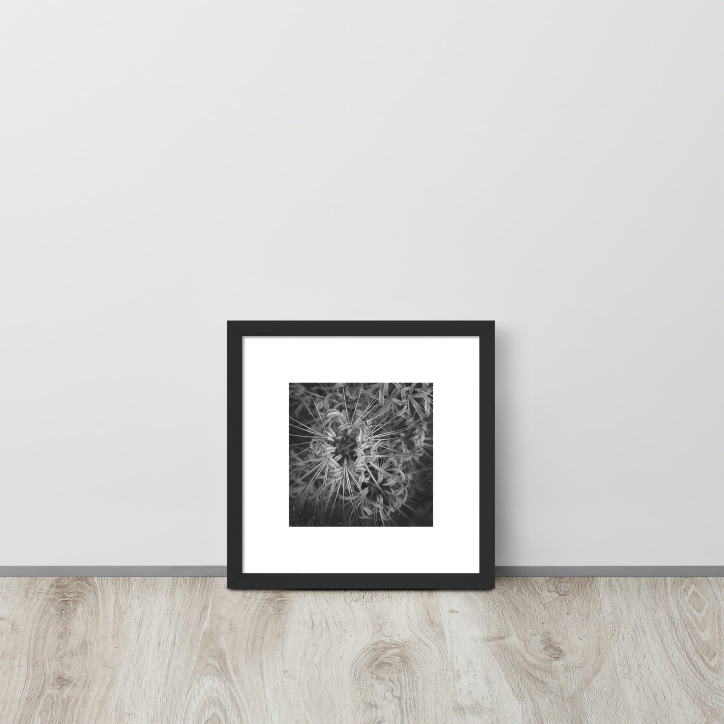 Red Spider Lily B&W Art – Framed Poster, Black Frame, Front View