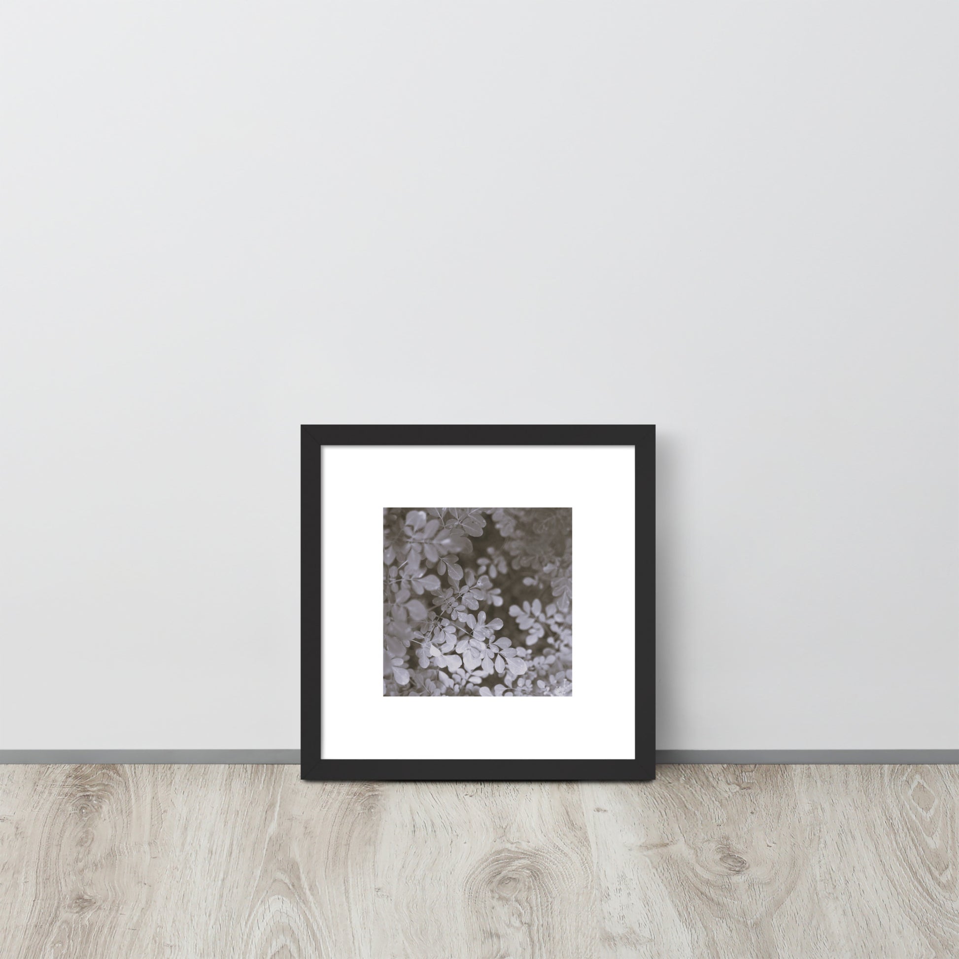 Matsukazesou Botanical B&W Art – Framed Matte Paper Poster, Black Frame, Front View