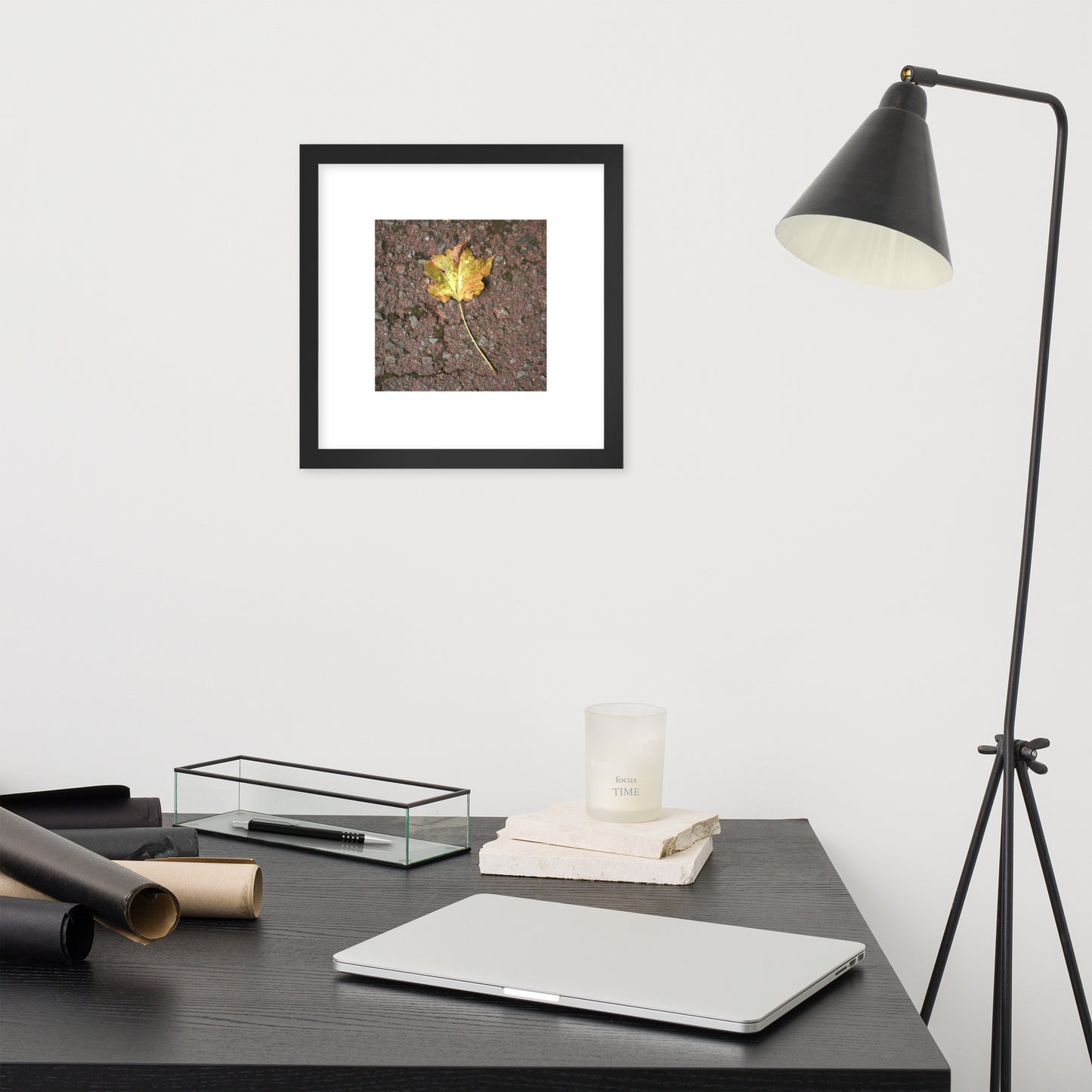 Maple Leaf Botanical Art – Framed Matte Paper Poster, Black Frame, Front View