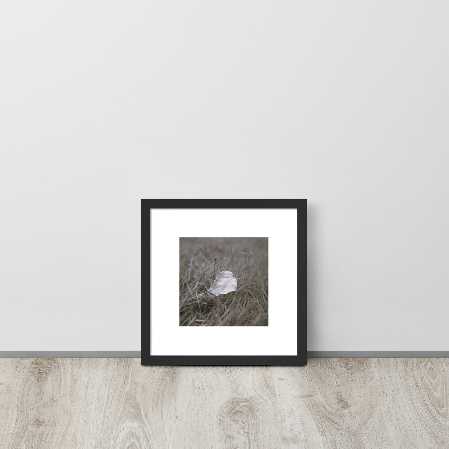 Yellow Fallen Leaf Botanical B&W Art – Framed Matte Paper Poster, Black Frame, Front View