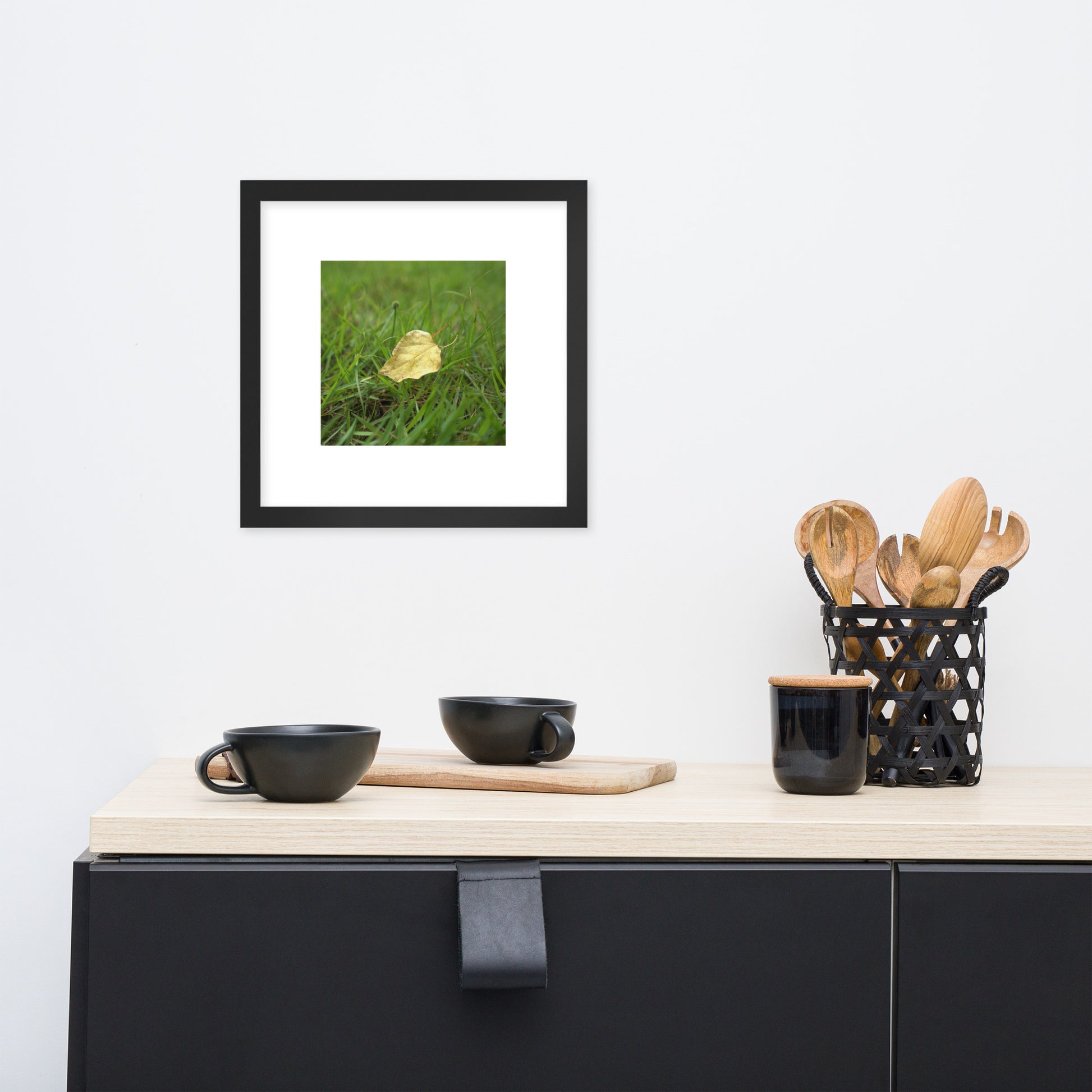Yellow Fallen Leaf Botanical Art – Framed Matte Paper Poster, Black Frame, Front View