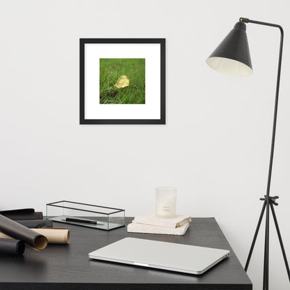 Yellow Fallen Leaf Botanical Art – Framed Matte Paper Poster, Black Frame, Front View