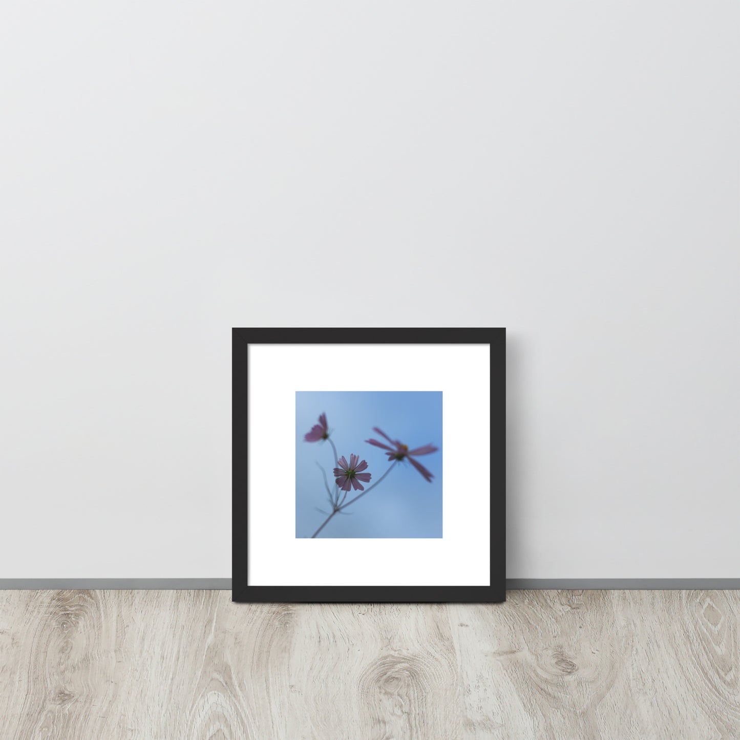 Three Cosmos Flowers Botanical Art – Framed Matte Paper Poster, Black Frame, Front View