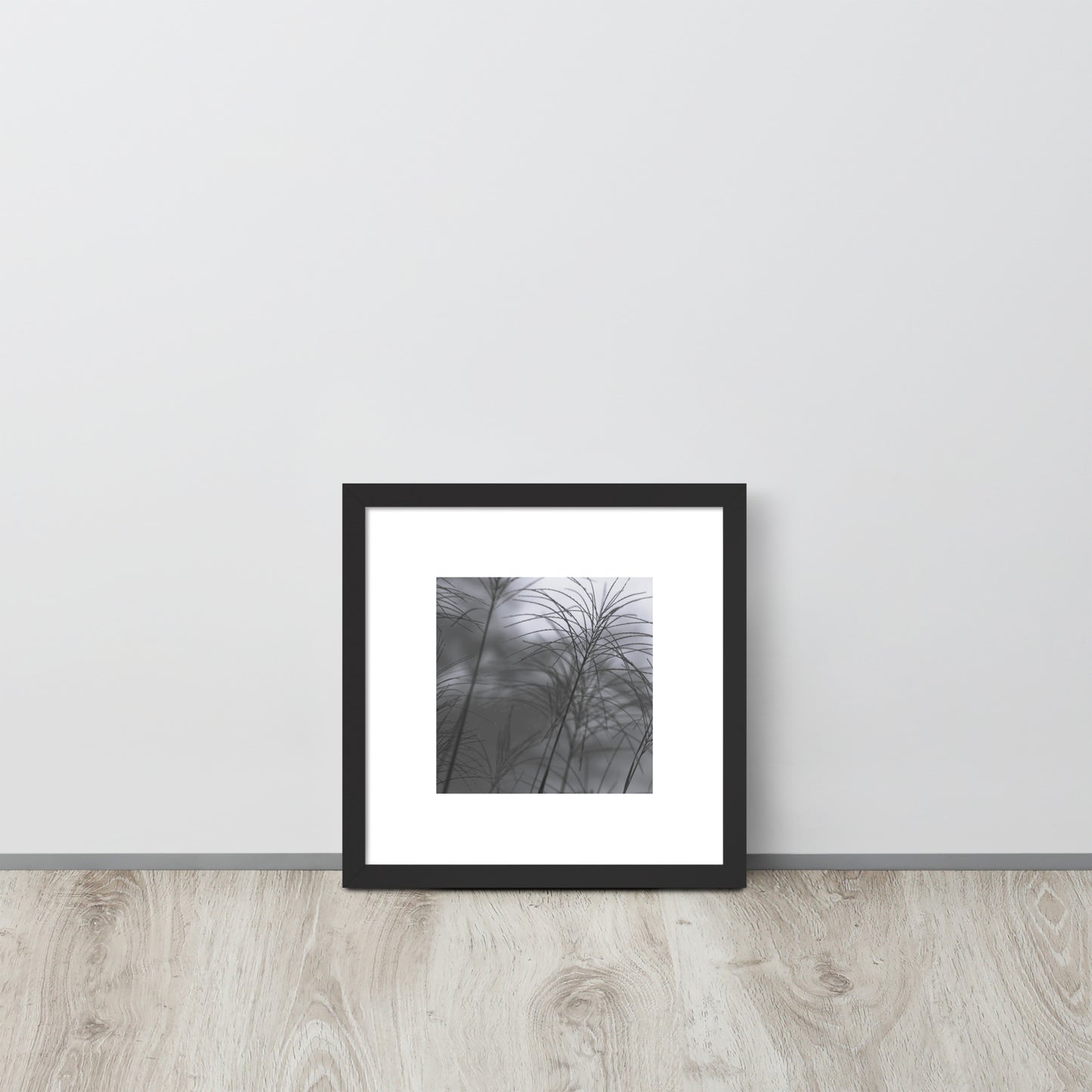 Silver Grass Cluster Botanical B&W Art – Framed Matte Paper Poster, Black Frame, Front View