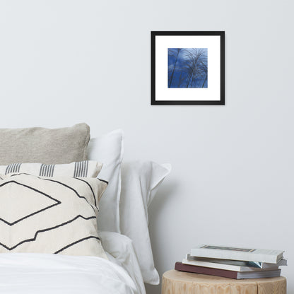 Silver Grass Cluster Botanical Art – Framed Matte Paper Poster, Black Frame, Front View