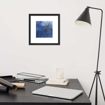 Silver Grass Cluster Botanical Art – Framed Matte Paper Poster, Black Frame, Front View