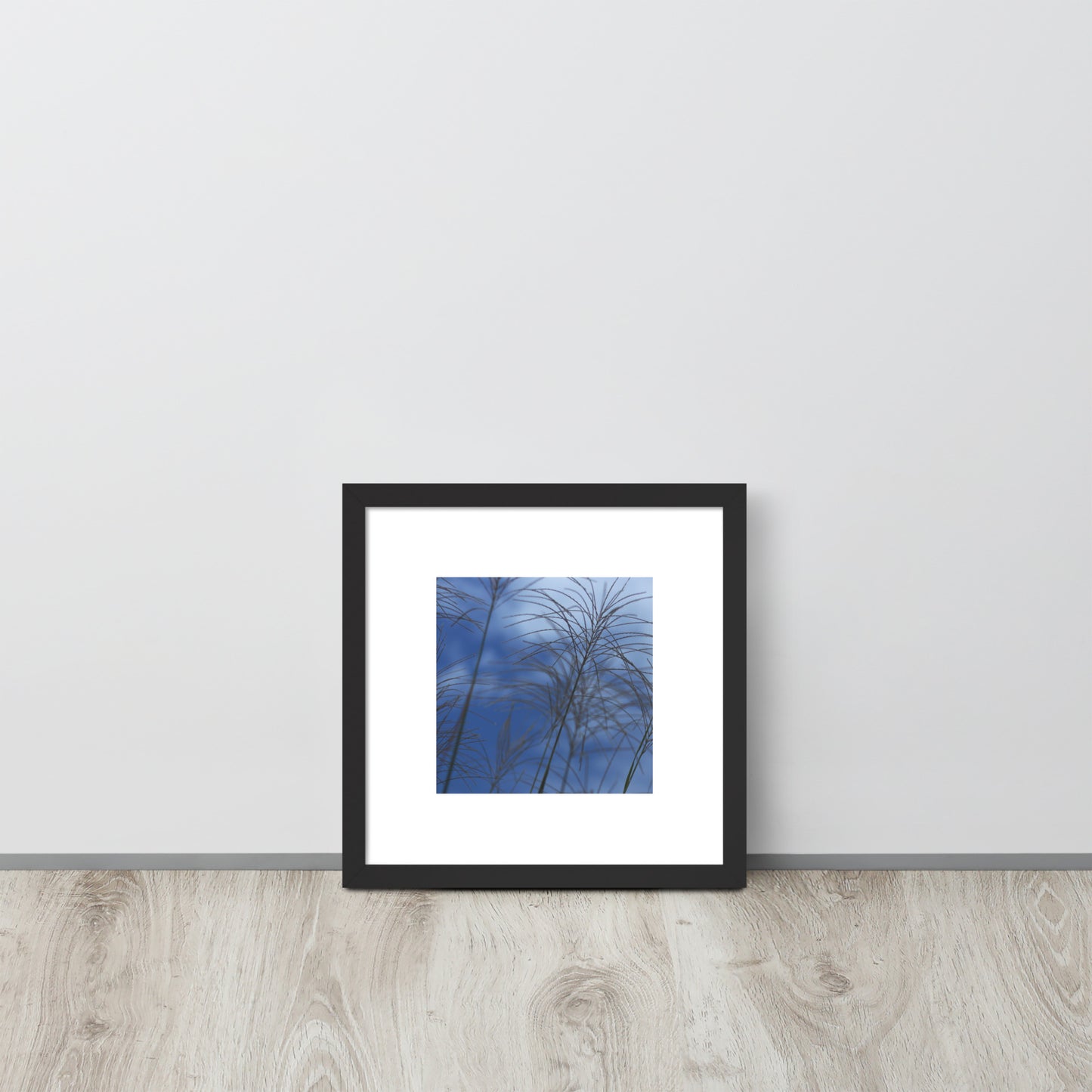 Silver Grass Cluster Botanical Art – Framed Matte Paper Poster, Black Frame, Front View