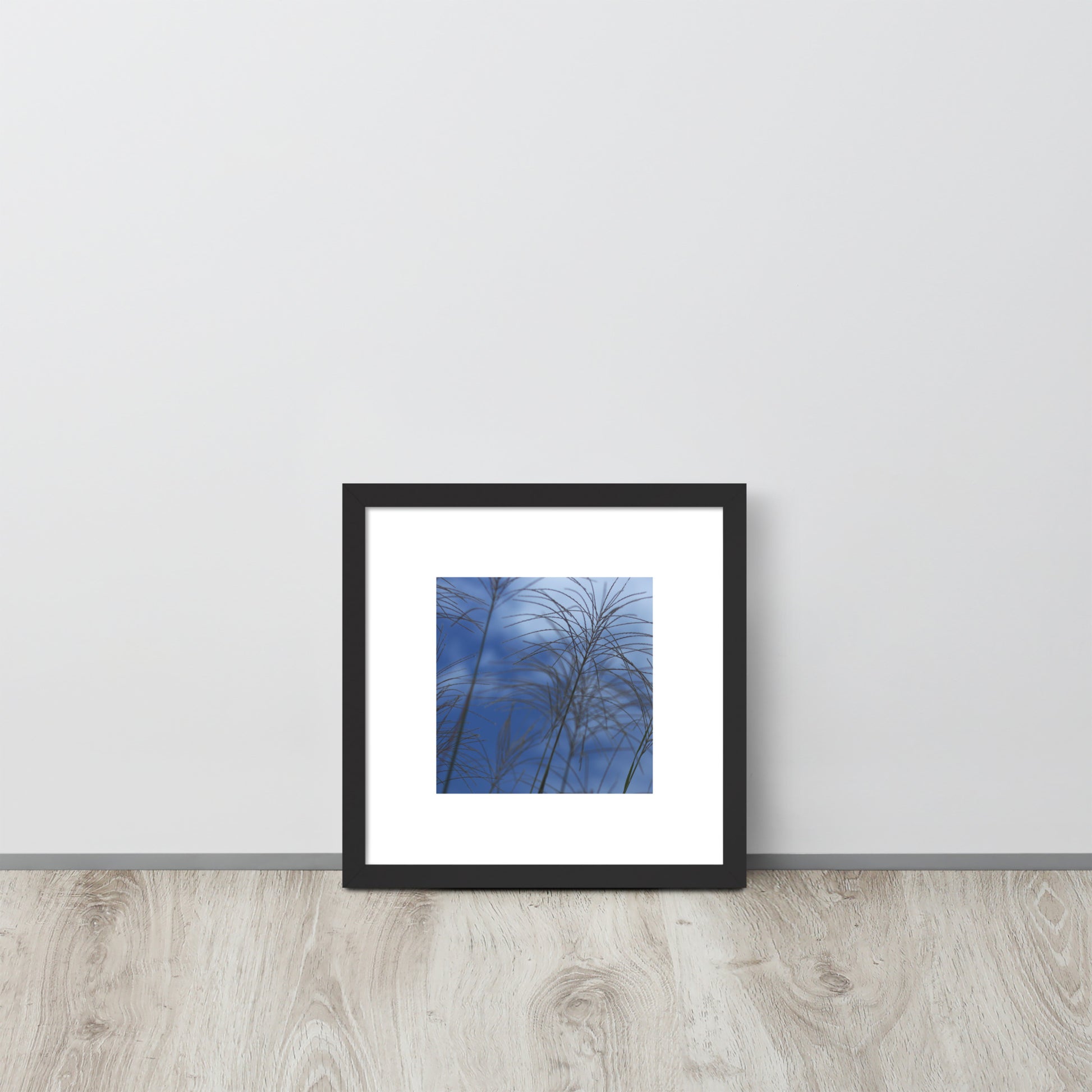 Silver Grass Cluster Botanical Art – Framed Matte Paper Poster, Black Frame, Front View