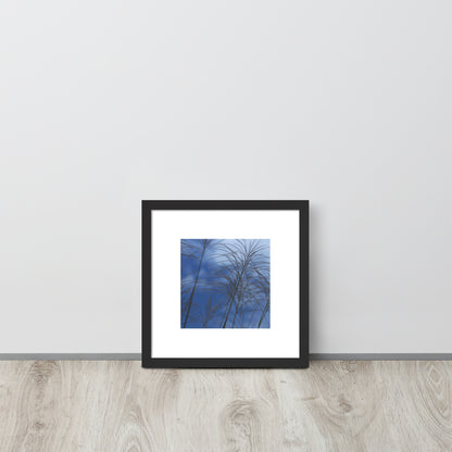 Silver Grass Cluster Botanical Art – Framed Matte Paper Poster, Black Frame, Front View