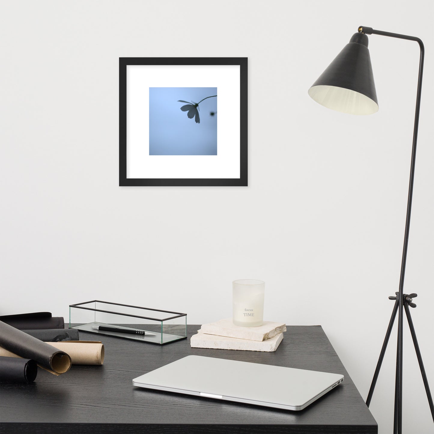 Cosmos Flower Botanical Art – Framed Matte Paper Poster, Black Frame, Front View