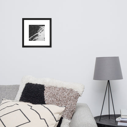 River Surface Botanical B&W Art – Framed Matte Paper Poster, Black Frame, Front View