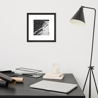 River Surface Botanical B&W Art – Framed Matte Paper Poster, Black Frame, Front View