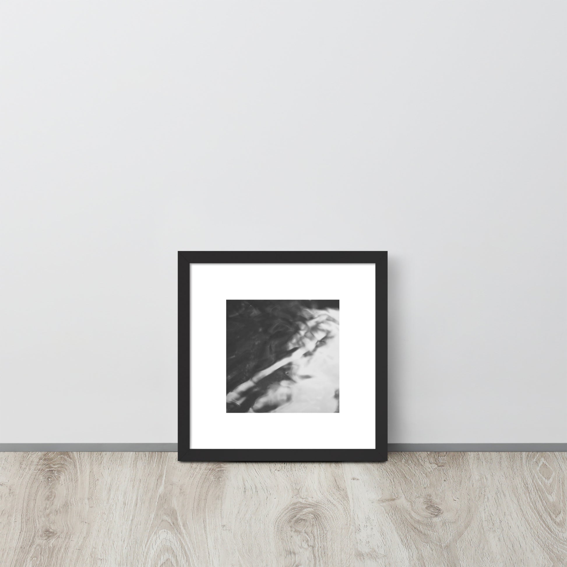 River Surface Botanical B&W Art – Framed Matte Paper Poster, Black Frame, Front View