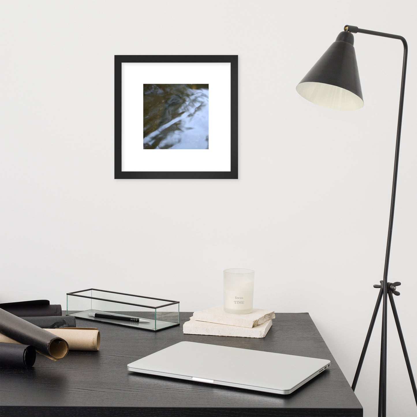 River Surface Botanical Art – Framed Matte Paper Poster, Black Frame, Front View