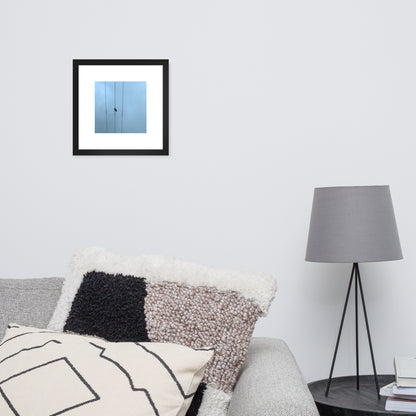 Crow and Power Lines Art – Framed Matte Paper Poster, Black Frame, Front View