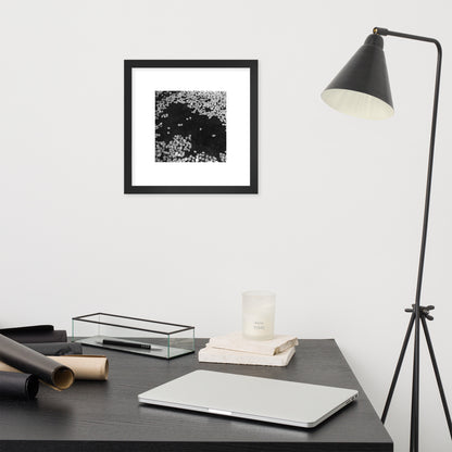 Cherry Blossoms (B&W) Art – Framed Matte Paper Poster, Black Frame, Lifestyle View