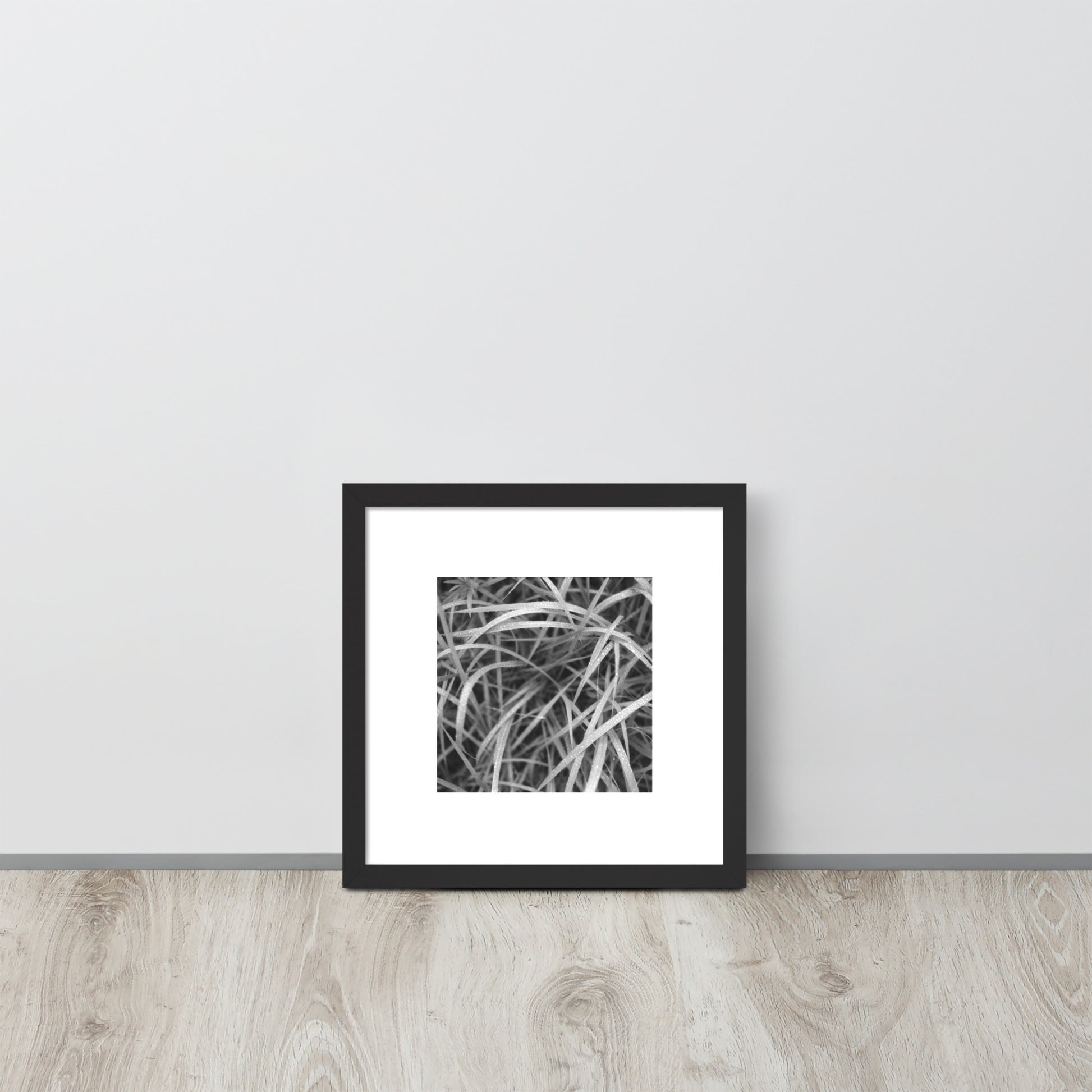 Weeds (B&W) Art – Framed Matte Paper Poster, Black Frame, Front View