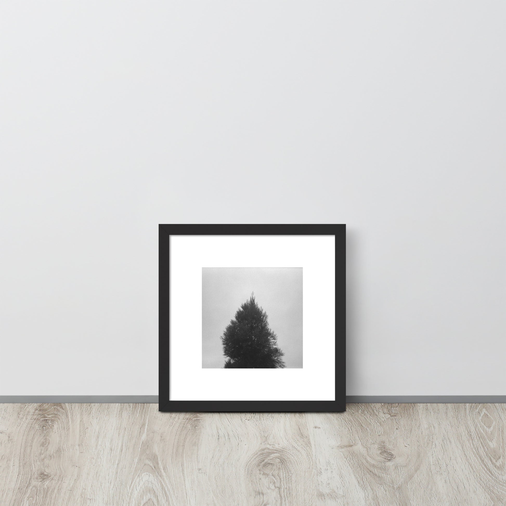 Fog and Trees (B&W) - Framed Matte Paper Poster, Black, Front View