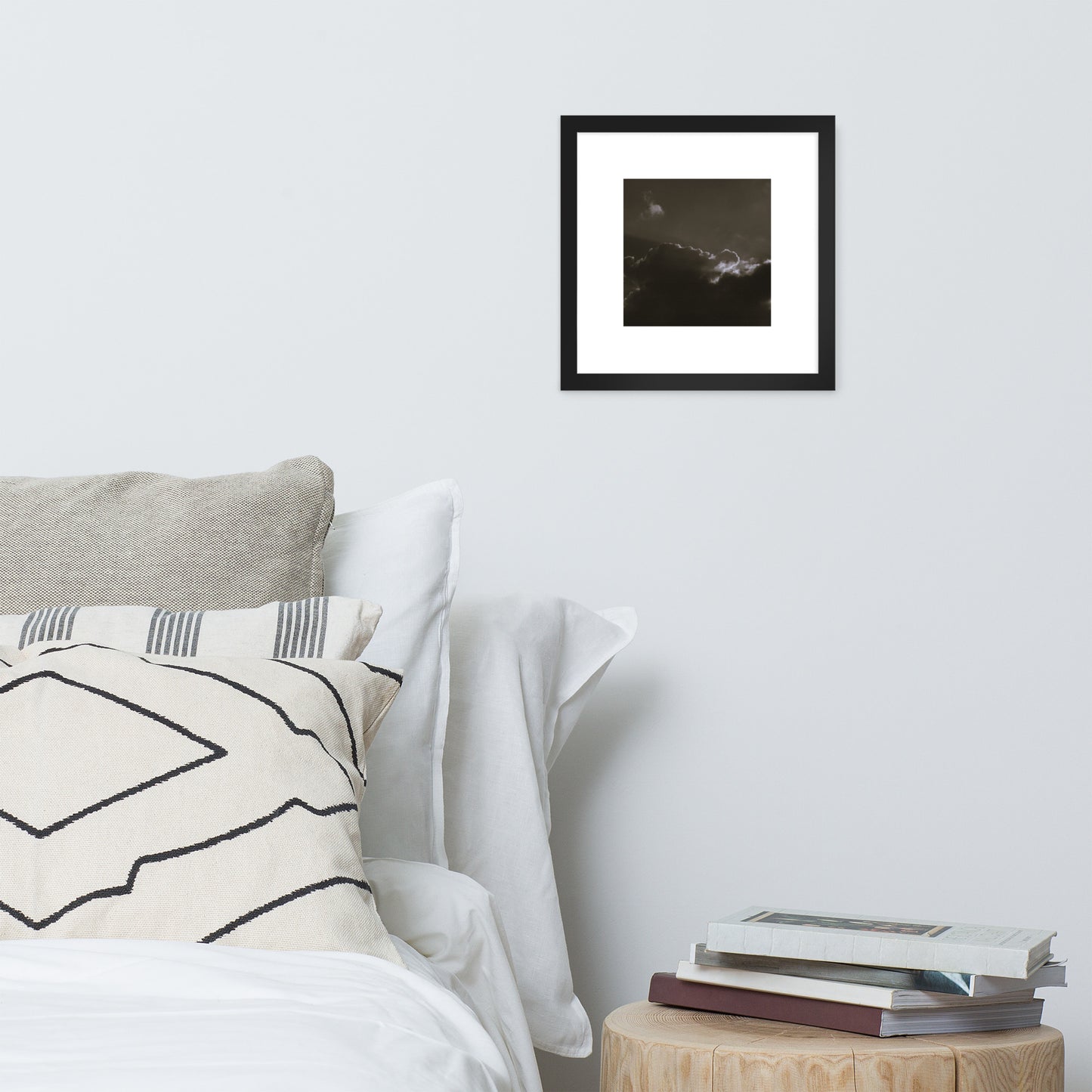 Light Rays through Clouds (B&W) - Framed Matte Paper Poster, Black, Front View