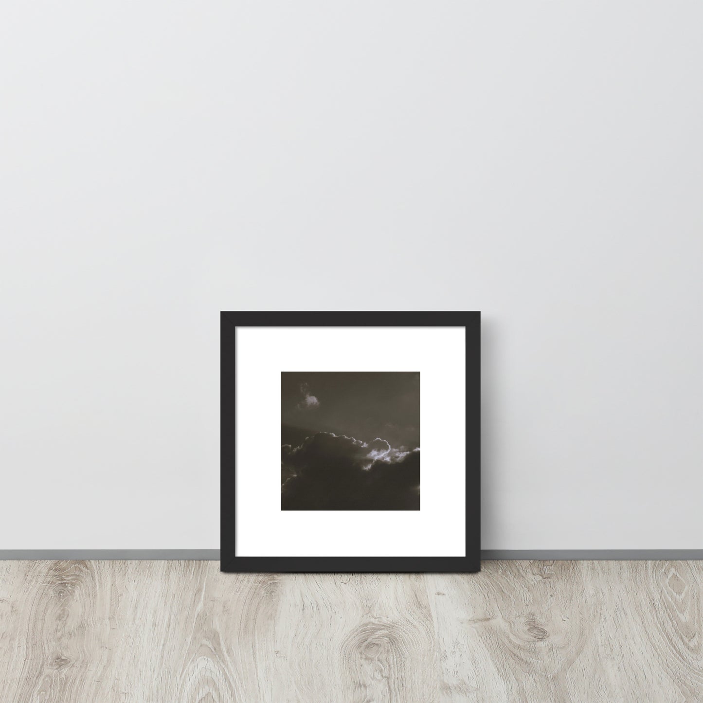 Light Rays through Clouds (B&W) - Framed Matte Paper Poster, Black, Front View