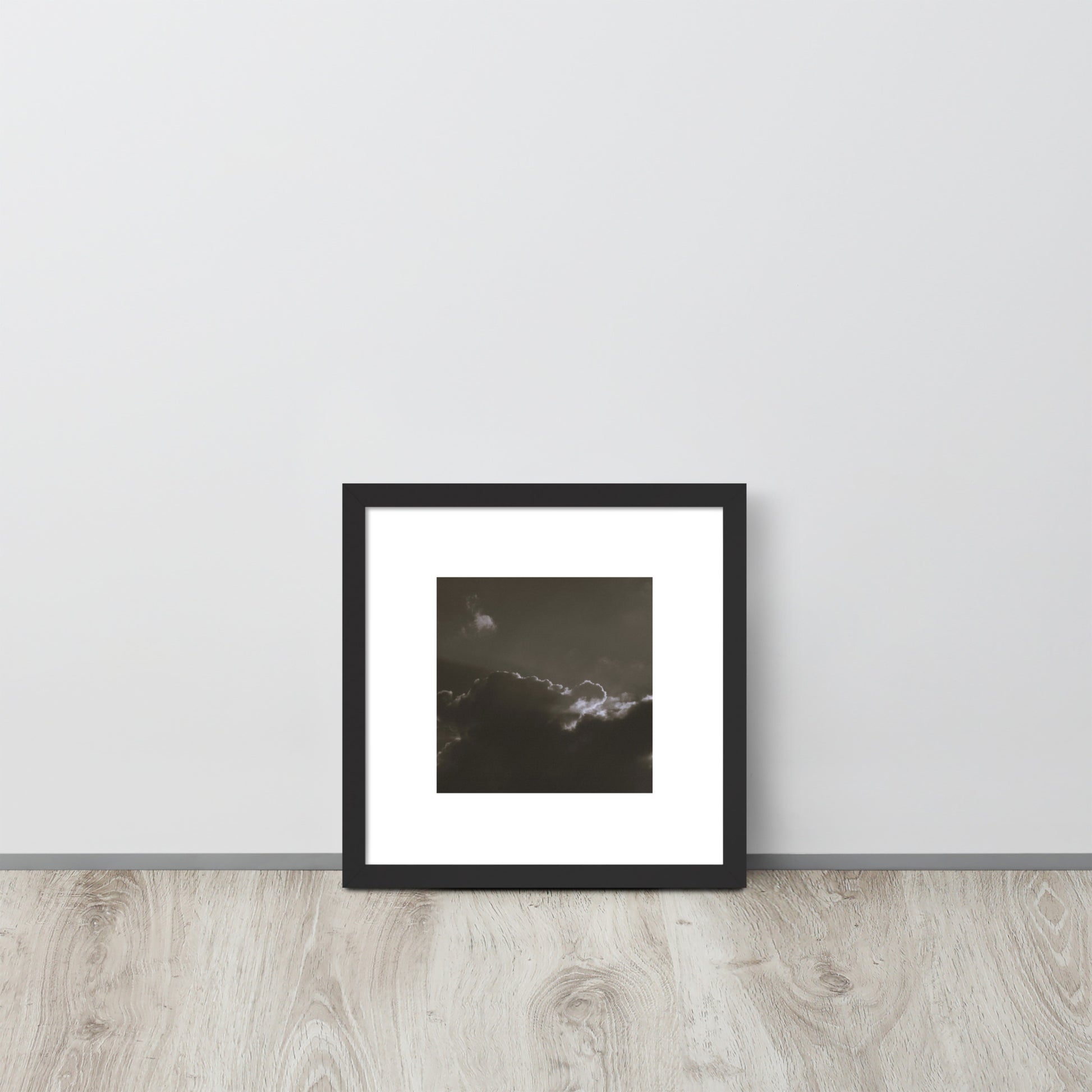 Light Rays through Clouds (B&W) - Framed Matte Paper Poster, Black, Front View