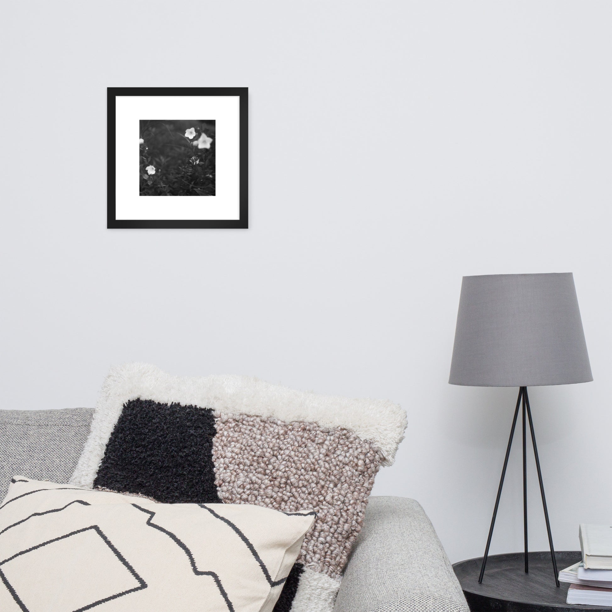 Balloon Flower (B&W) - Framed Matte Paper Poster, Black, Front View