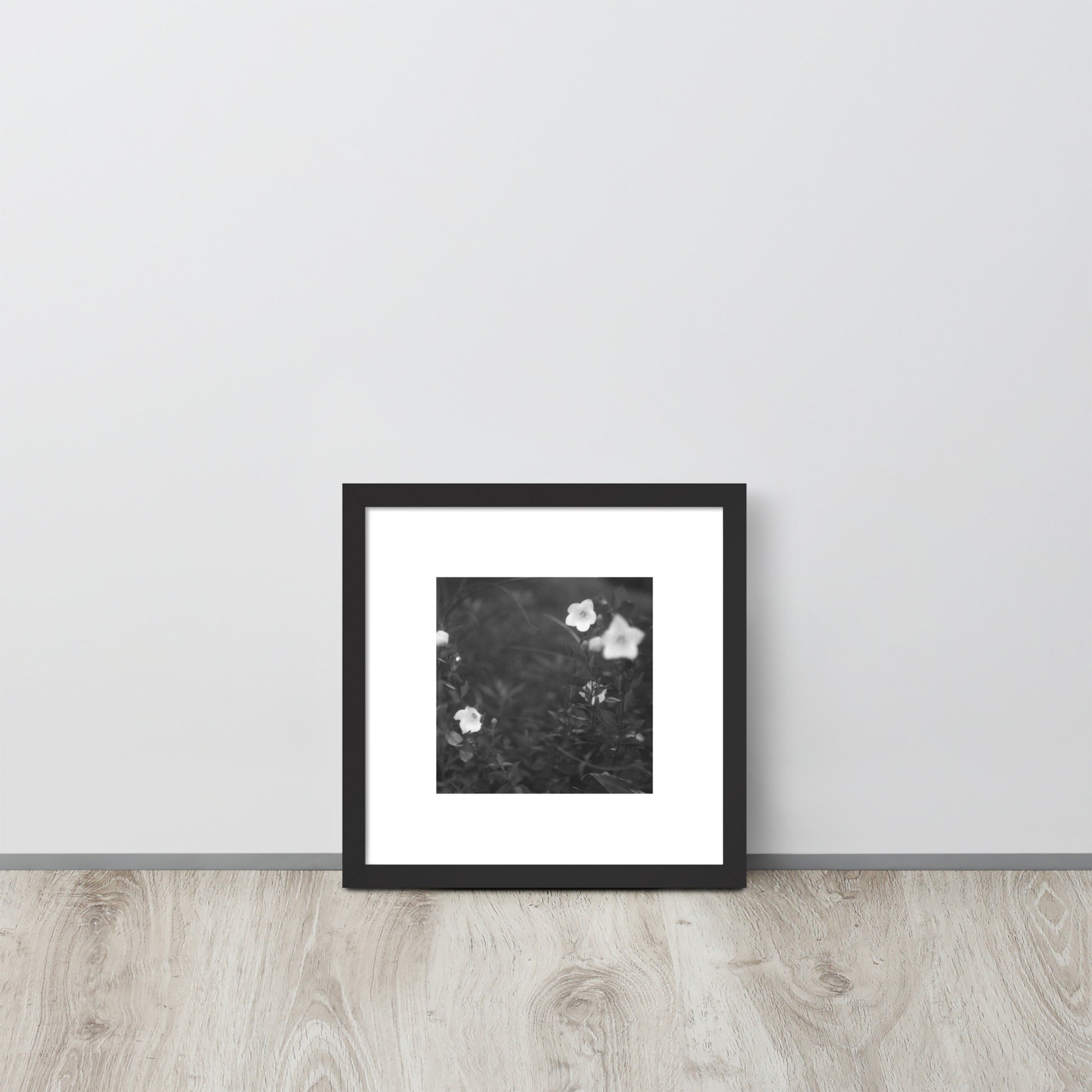Balloon Flower (B&W) - Framed Matte Paper Poster, Black, Front View