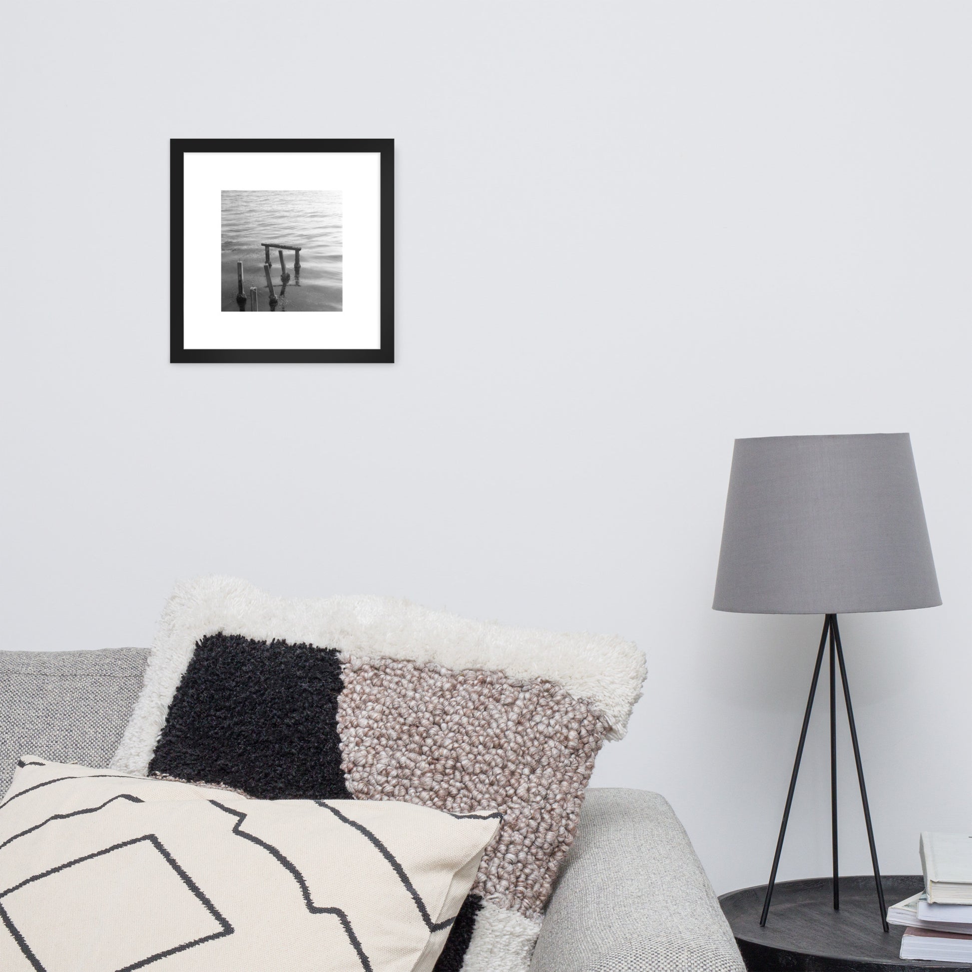 Decayed Pier (B&W) - Framed Matte Paper Poster, Black, Front View