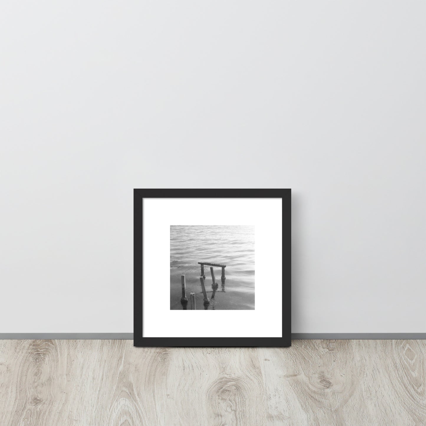 Decayed Pier (B&W) - Framed Matte Paper Poster, Black, Front View