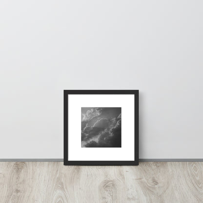 Light Rays through Clouds (B&W) - Framed Matte Paper Poster Black