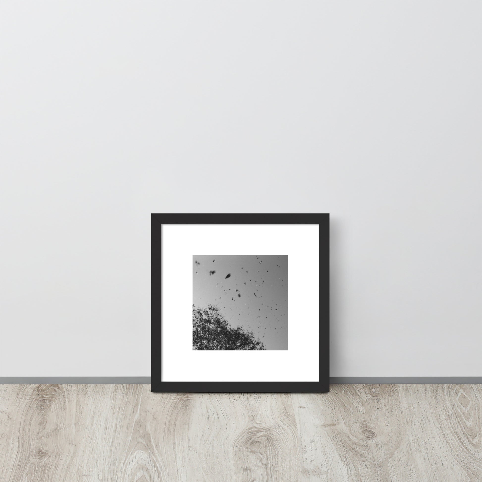 Leaves Dancing in Wind (B&W) - Framed Matte Paper Poster Black