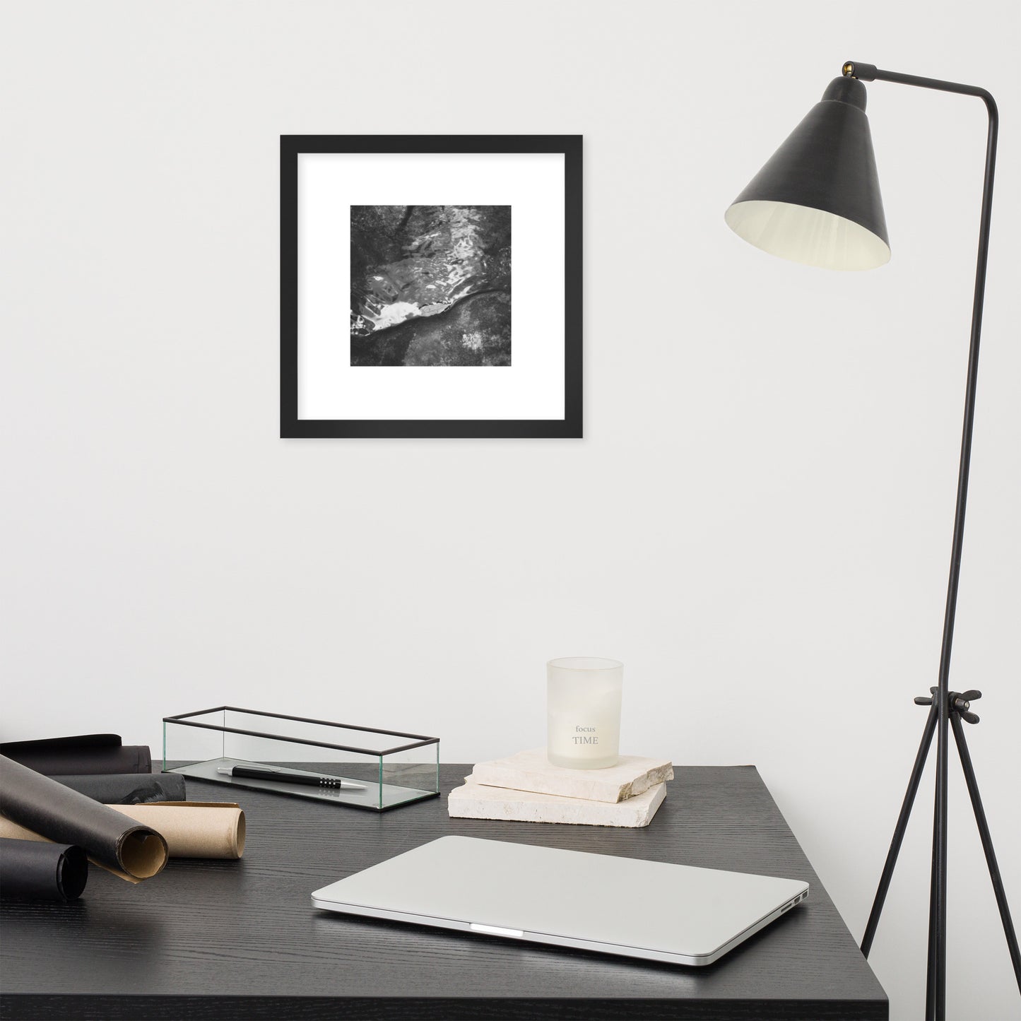 Drifted Leaf (B&W) - Framed Matte Paper Poster Black
