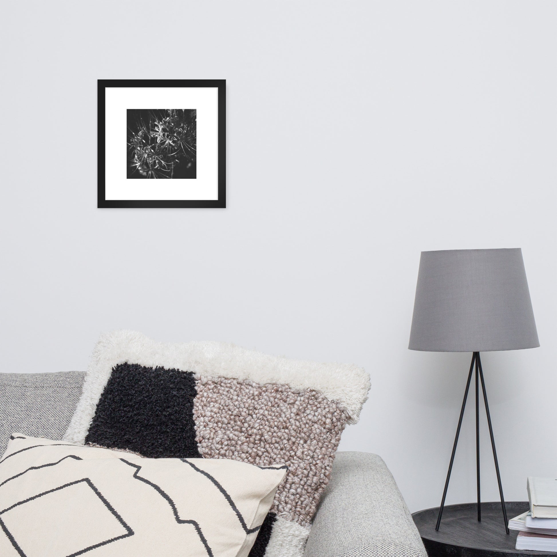 Red Spider Lily (B&W) framed matte paper poster, black frame