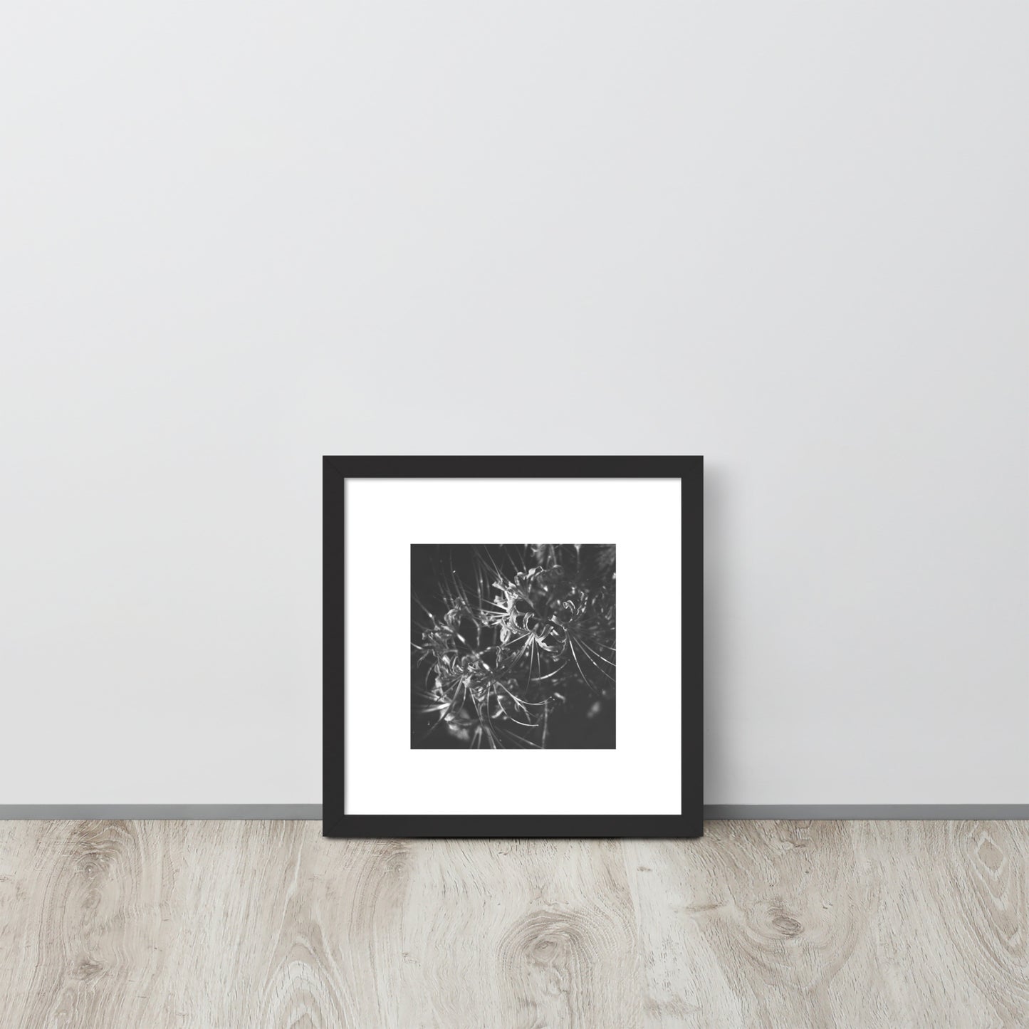 Red Spider Lily (B&W) framed matte paper poster, black frame