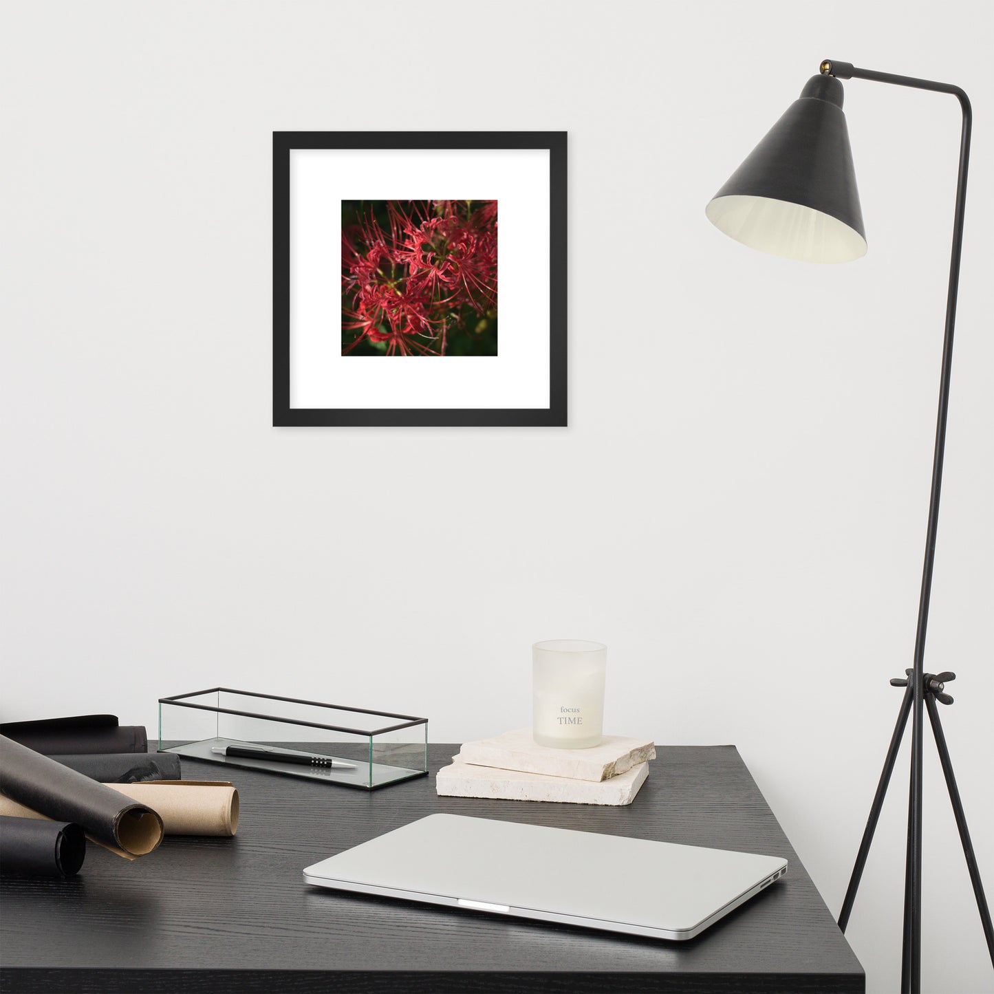 Red Spider Lily framed matte paper poster, black frame