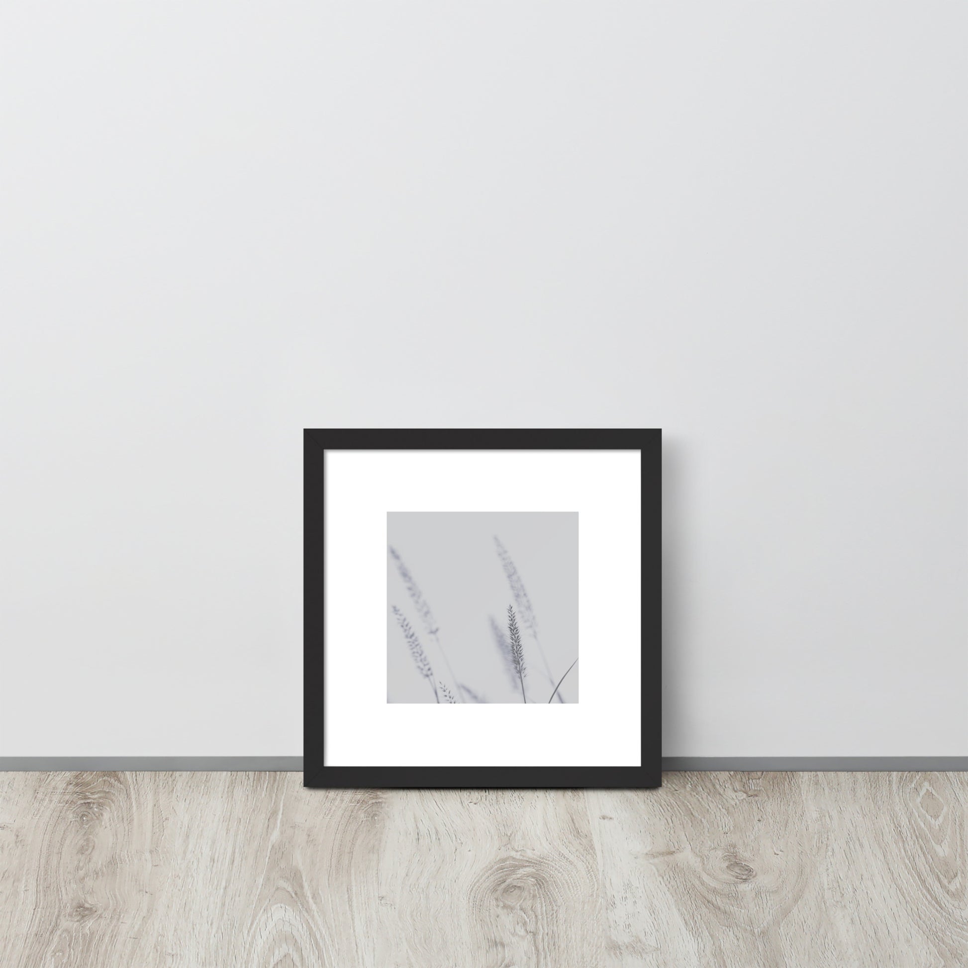 Minimalist mode style framed matte paper poster with a 'Foxtail Grass' print and a black frame / モードストリート系フレーム付きポスター（ブラックフレーム）、「Foxtail Grass（エノコログサ）」のプリント（壁掛けアート）
