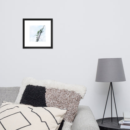 Minimalist mode style framed matte paper poster with a 'Vines Entangled on a Utility Pole' photo print and a black frame / モードストリート系フレーム付きポスター（ブラックフレーム）、「電柱に絡まるツル」の写真プリント（壁掛けアート）