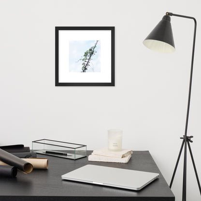 Minimalist mode style framed matte paper poster with a 'Vines Entangled on a Utility Pole' photo print and a black frame / モードストリート系フレーム付きポスター（ブラックフレーム）、「電柱に絡まるツル」の写真プリント（壁掛けアート）