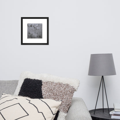 Minimalist mode style framed matte paper poster with a 'Water Surface & Leaves' black and white photo print and black frame / モードストリート系フレーム付きマット紙ポスター、「水面と葉」のモノクロ写真プリント（ブラックフレーム）