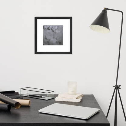 Minimalist mode style framed matte paper poster with a 'Water Surface & Leaves' black and white photo print and black frame / モードストリート系フレーム付きマット紙ポスター、「水面と葉」のモノクロ写真プリント（ブラックフレーム）