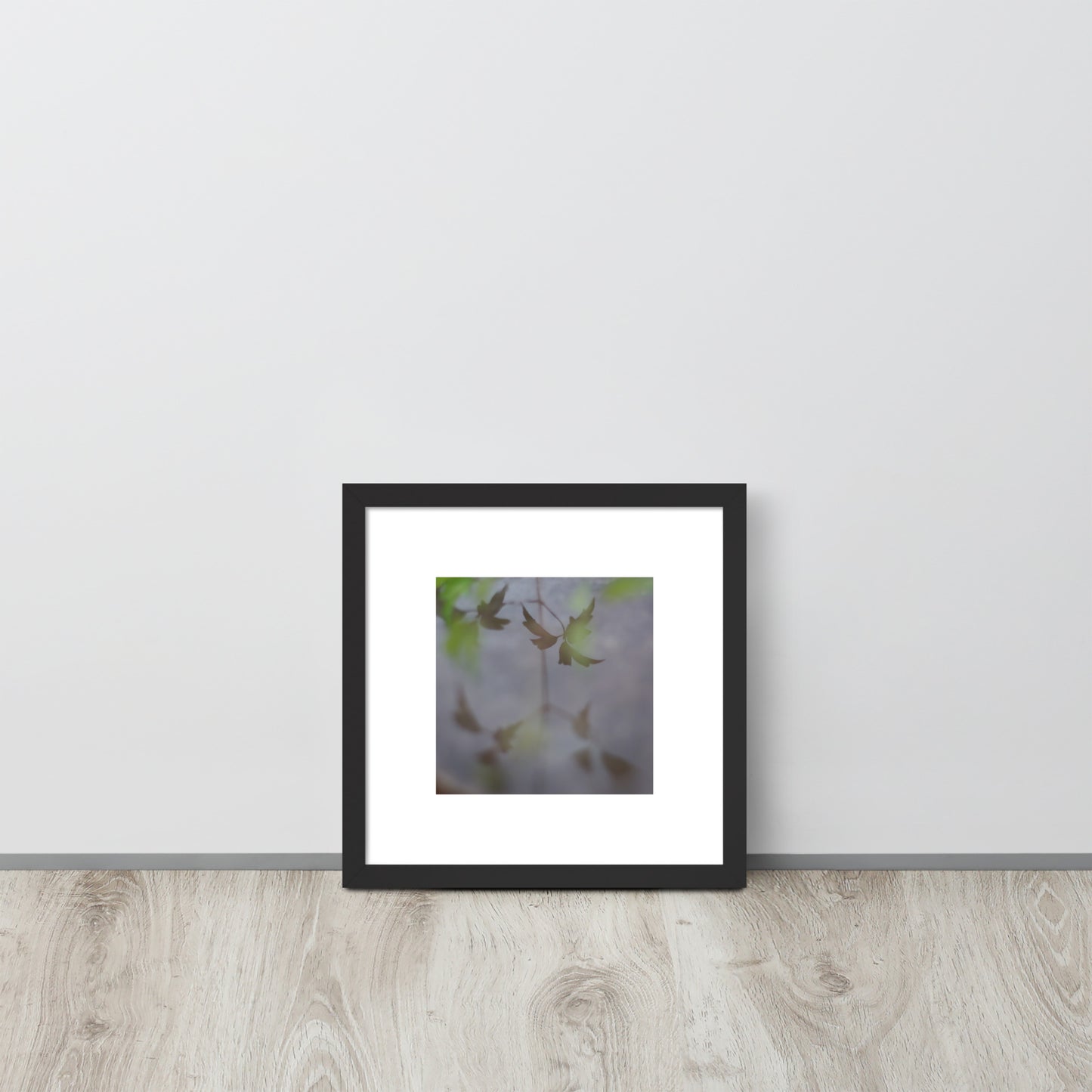 Minimalist mode style framed matte paper poster with a 'Water Surface & Leaves' art print and black frame / モードストリート系フレーム付きマット紙ポスター、「水面と葉」のアートプリント（ブラックフレーム）