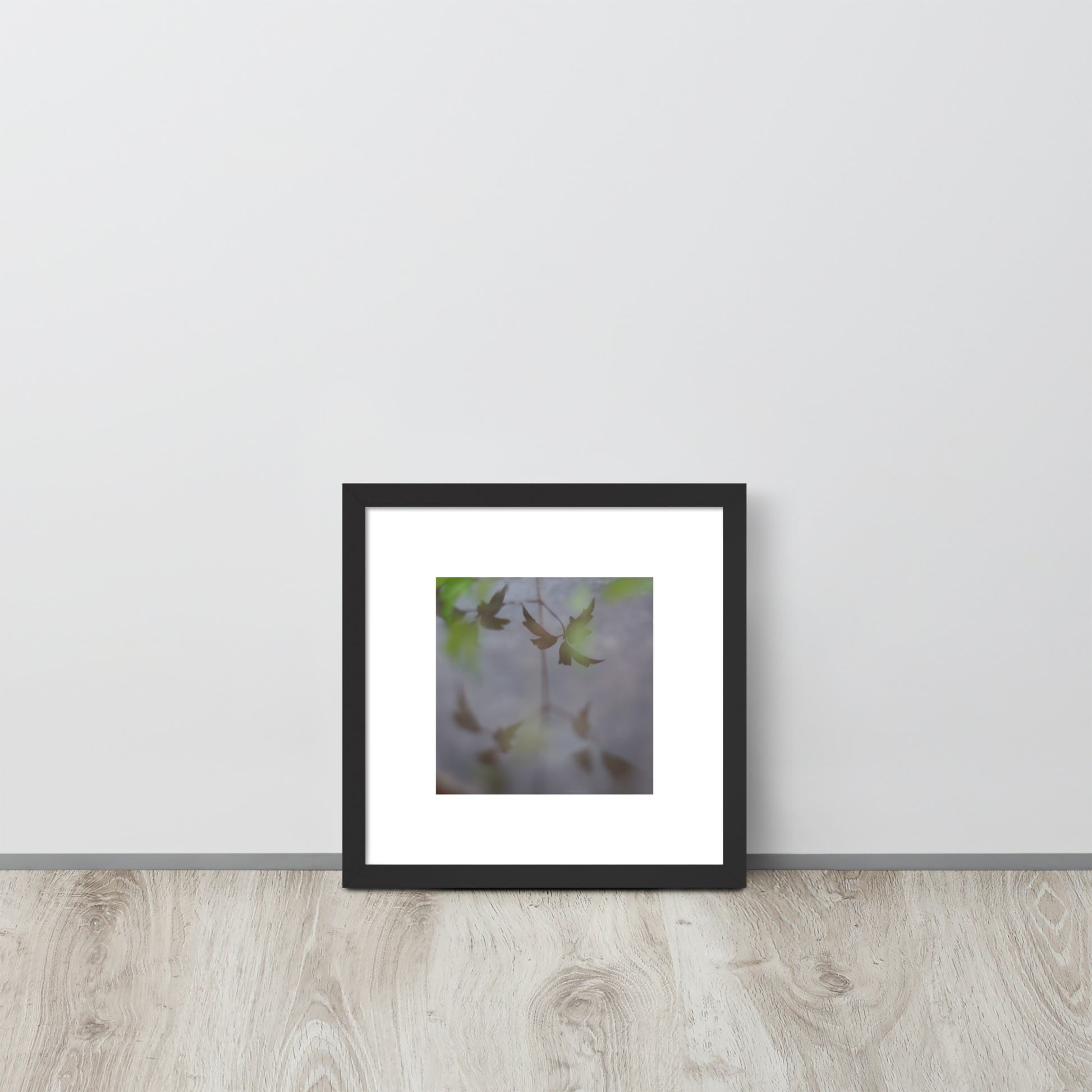 Minimalist mode style framed matte paper poster with a 'Water Surface & Leaves' art print and black frame / モードストリート系フレーム付きマット紙ポスター、「水面と葉」のアートプリント（ブラックフレーム）