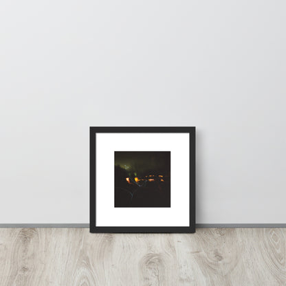 Minimalist streetwear style framed wall art in matte black, featuring a 'Night Light' photograph. / Night Light 額装ポスター（ブラックフレーム）：夜の光の幻想的な風景を捉えた写真。モードストリート系ミニマリスト・インテリアアート。