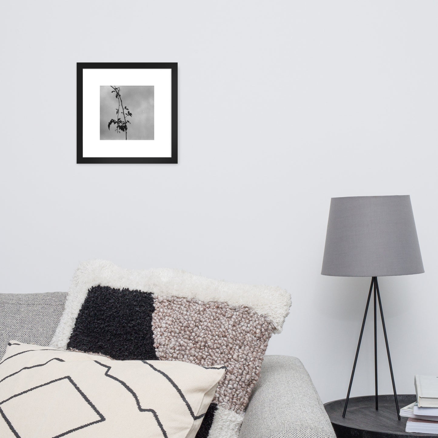 Minimalist streetwear style framed matte paper poster featuring the 'Tree Branches (B&W)' photo art. / モードストリート系フレーム付きマットペーパーポスター：「木の枝（モノクロ）」のフォトアートを配したデザイン。