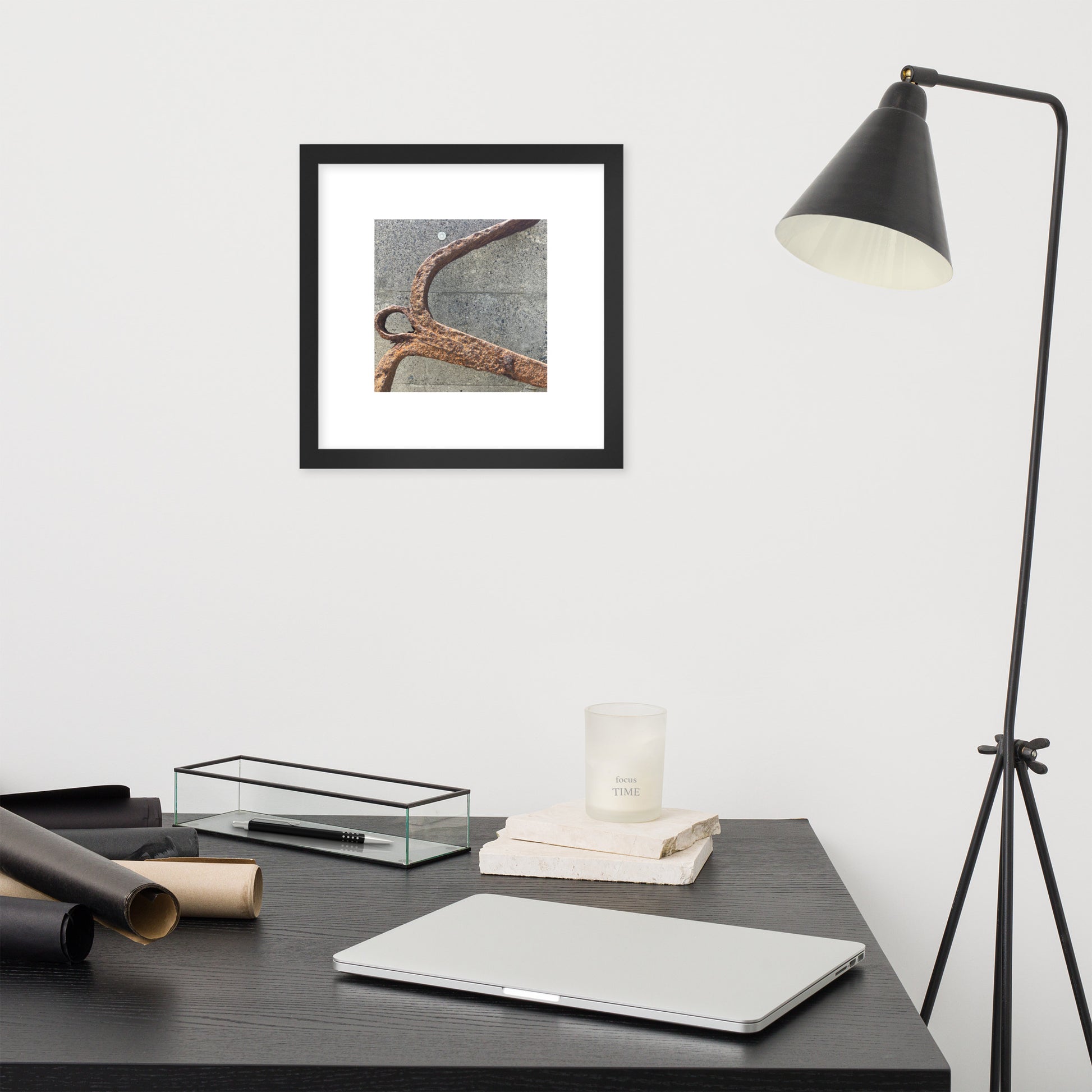 Minimalist streetwear style framed matte paper poster in black frame featuring the 'Anchor' photo art. / モードストリート系フレーム付きマットペーパーポスター（ブラックフレーム）：「アンカー（錨）」のフォトアートを配したデザイン。