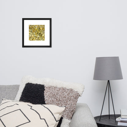 Minimalist art framed matte paper poster in black frame featuring the 'Ginkgo Fallen Leaves' photo art. / フレーム付きマットペーパーポスター（ブラックフレーム）：「イチョウの落ち葉」のフォトアートを配したミニマリストデザイン。
