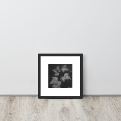 Minimalist streetwear style framed wall art in matte black, featuring an 'Ivy' B&W botanical photograph. / Ivy B&W 額装ポスター（ブラックフレーム）：モノクロのアイビー（ツタ）が際立つ、モードストリート系ミニマリスト・インテリアアート。